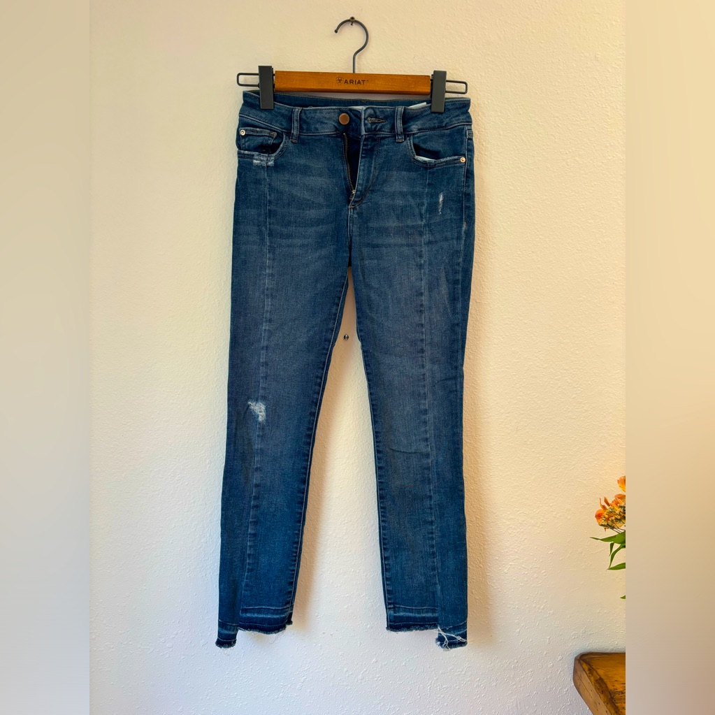 Dl1961 Mara Asymmetrical Ankle Straight Jeans Distressed Raw Hem 25